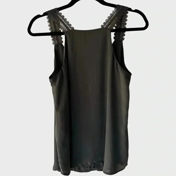 LOFT NWOT FLOWING LACE STRAP V-NECK GRAY TOP FULLY LINED | PETITE SMALL - Picture 7 of 9